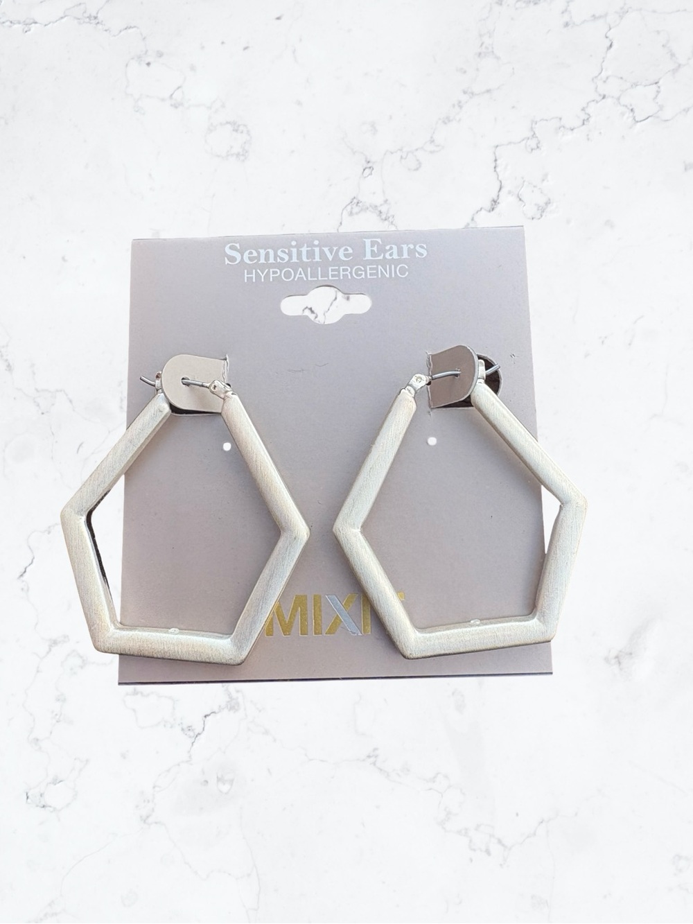 Mixit Silver Hexagon Hoop Earrings